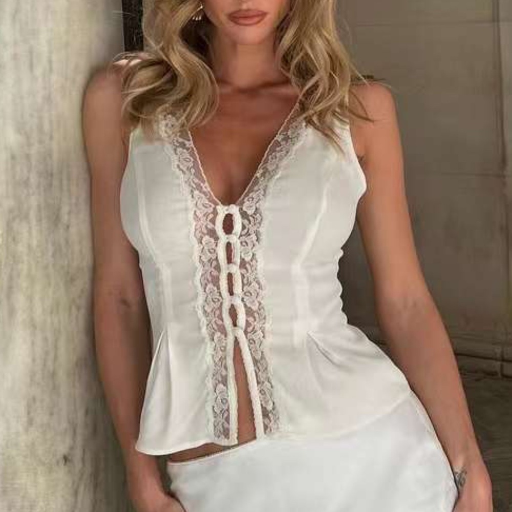 Reformation White Lace Trim Blouse